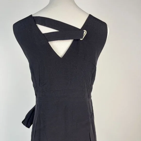 NWT Mint Velvet Beige / Peach Black Feather Pencil Midi TIE Dress US 4 UK 8 - Picture 8 of 12